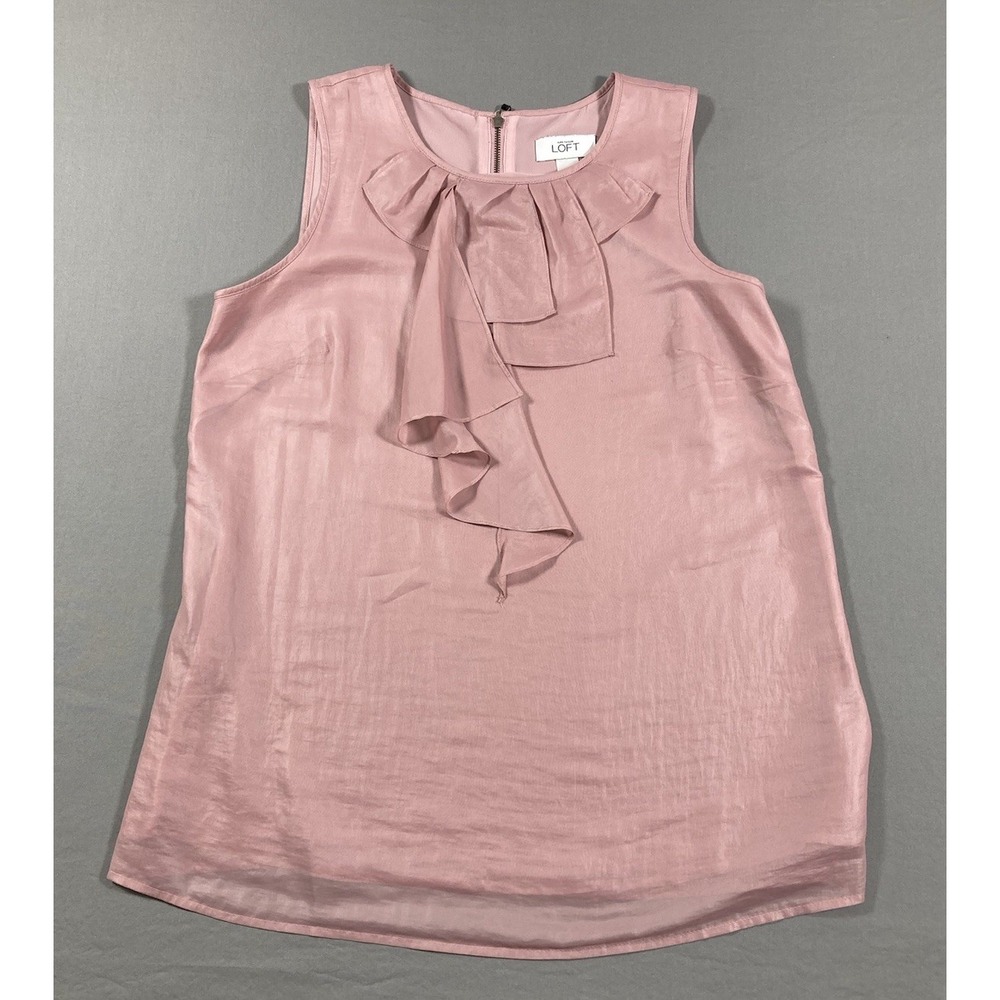 Ann Taylor LOFT  Sleeveless Ruffle Front Mauve Size Small Elegant Blouse Top